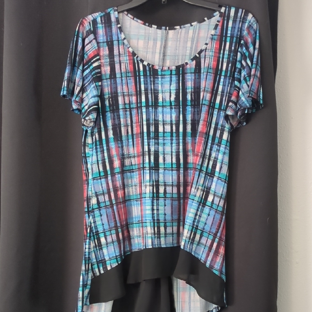 Chic Plaid Women's Blouse in Blue and Black